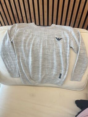 Armani Junior Light Gray Crewneck Sweater with Subtle Logo